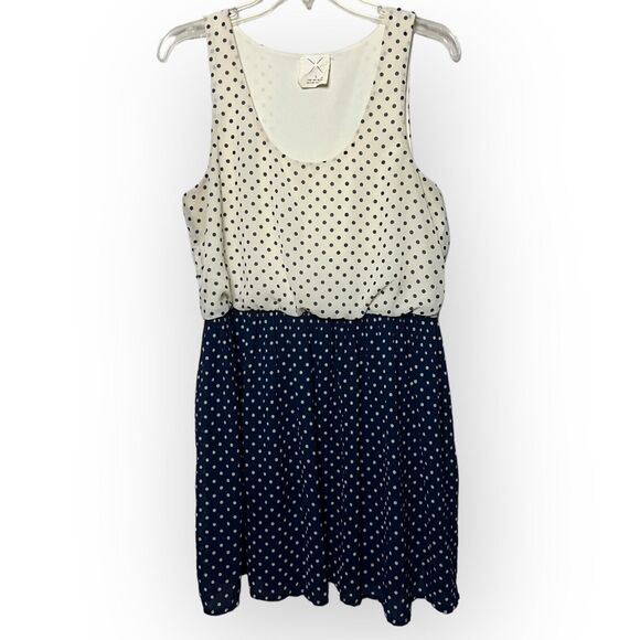 Urban Outfitters Pins and Needles Women's Navy Blue Cream Polka Dot Dress Size L - Picture 3 of 16